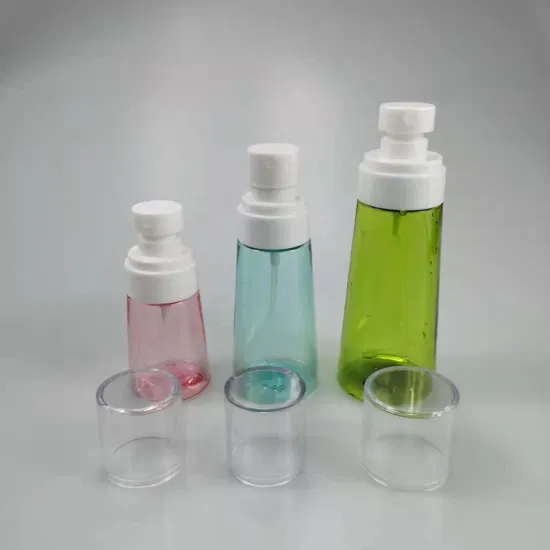 30ml 60ml 100ml PETG Recipiente de plástico transparente Frasco de perfume Upg com pulverizador de névoa e bomba para viagens e desinfetante para as mãos