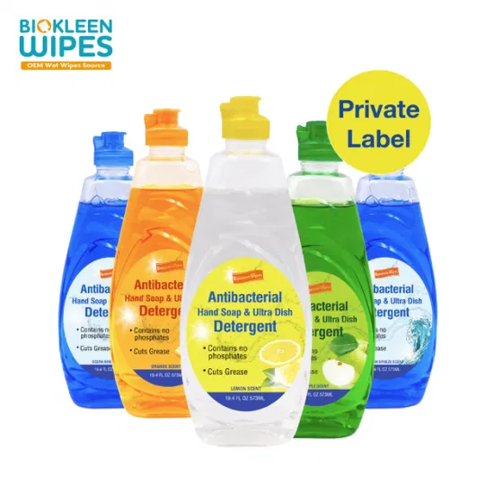 Biokleen OEM amostra grátis de detergente de cozinha 573ml líquido para lavar louça saboneteira líquido para lavar louça cuidados domésticos para pratos tigelas colheres potes copos frutas